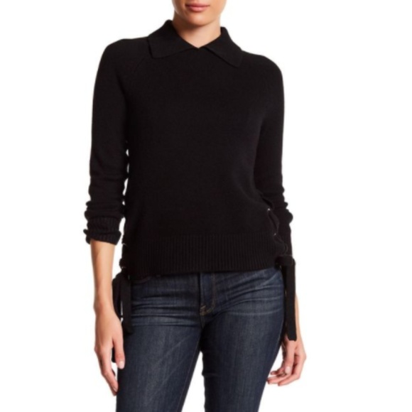 Frame Denim Side Tie Crop Black Cashmere Sweater - Picture 1 of 2